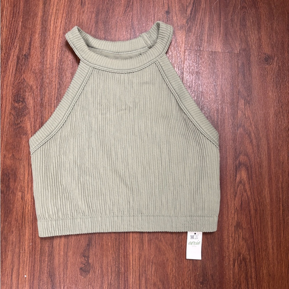 NWT Aerie Ribbed Sage Green Crop Top (superchill collection) - Picture 1 of 4